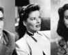 Primo piano in bianco e nero di Montgomery Clift, Katherine Hepburn e Vivien Leigh