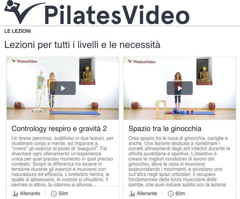 Schermata sito Pilates Video